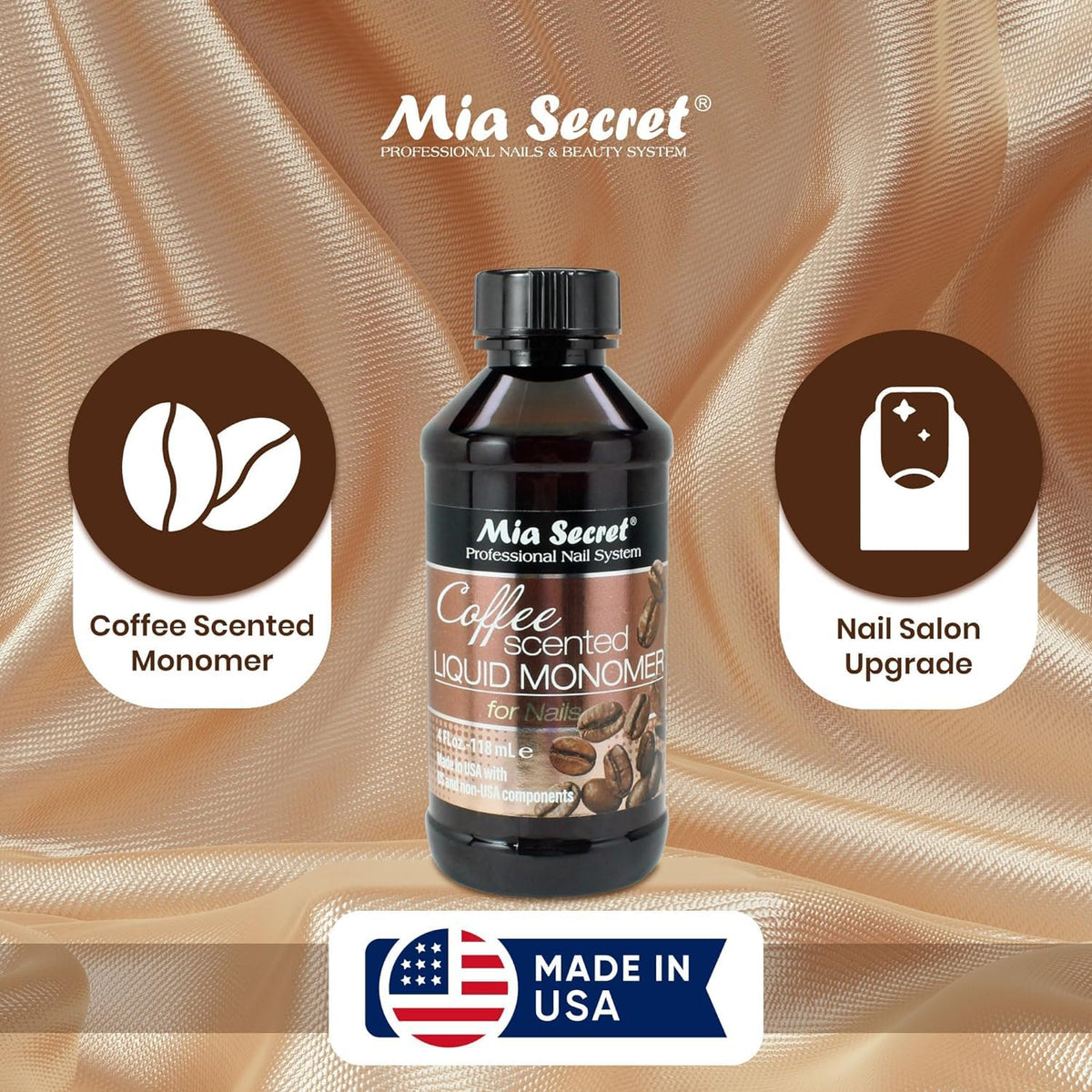 Salon setting with Mia Secret coffee monomer creating a pleasant-scented manicure atmosphere benefit