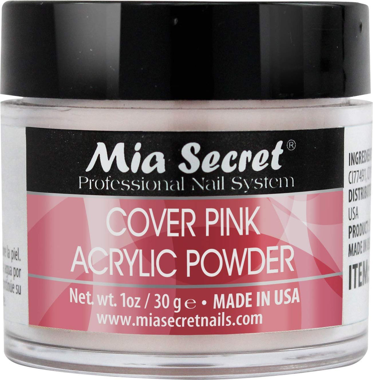 Mia Secret front jar showing cover pink powder for natural-looking extensions