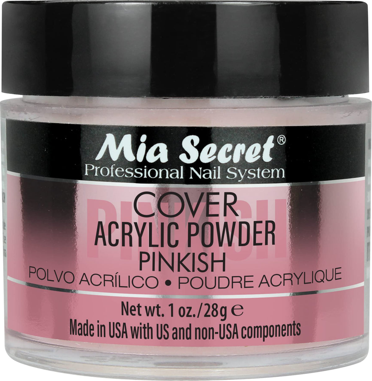 Mia Secret jar front view showing label and 1oz size for clear identification
