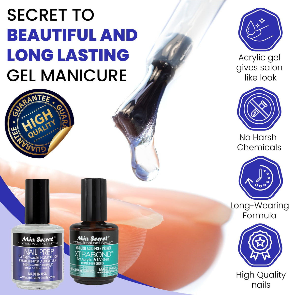 Mia Secret finishing tools and buffer illustrating smooth, glossy results