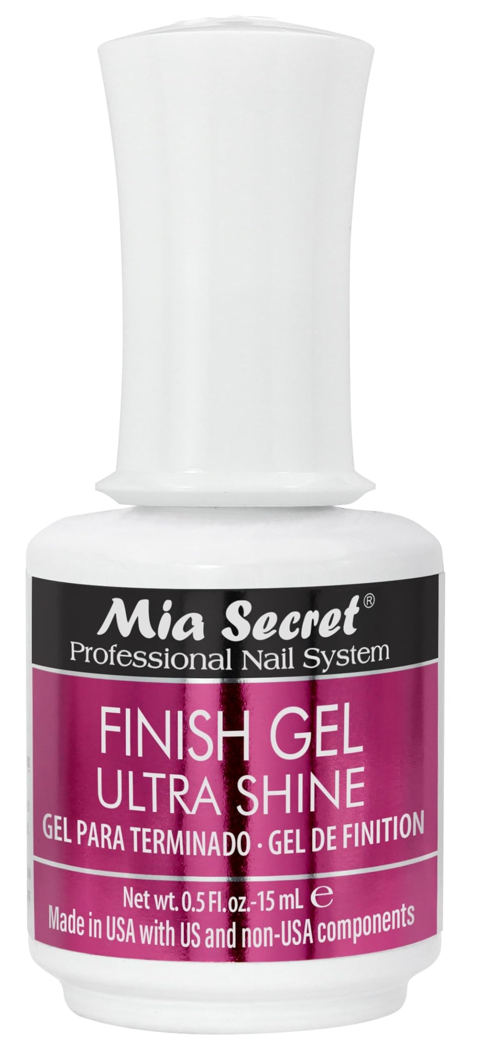 Mia Secret bottle front view showing label and 15ml size for lasting gloss