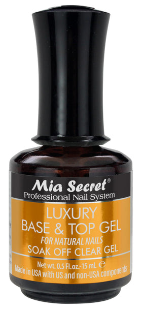 Mia Secret clear gel bottle front showing brand and 15ml size for salon-grade shine
