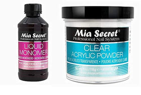 Mia Secret front packaging showing both 4oz liquid and 4oz clear powder, professional kit benefit
