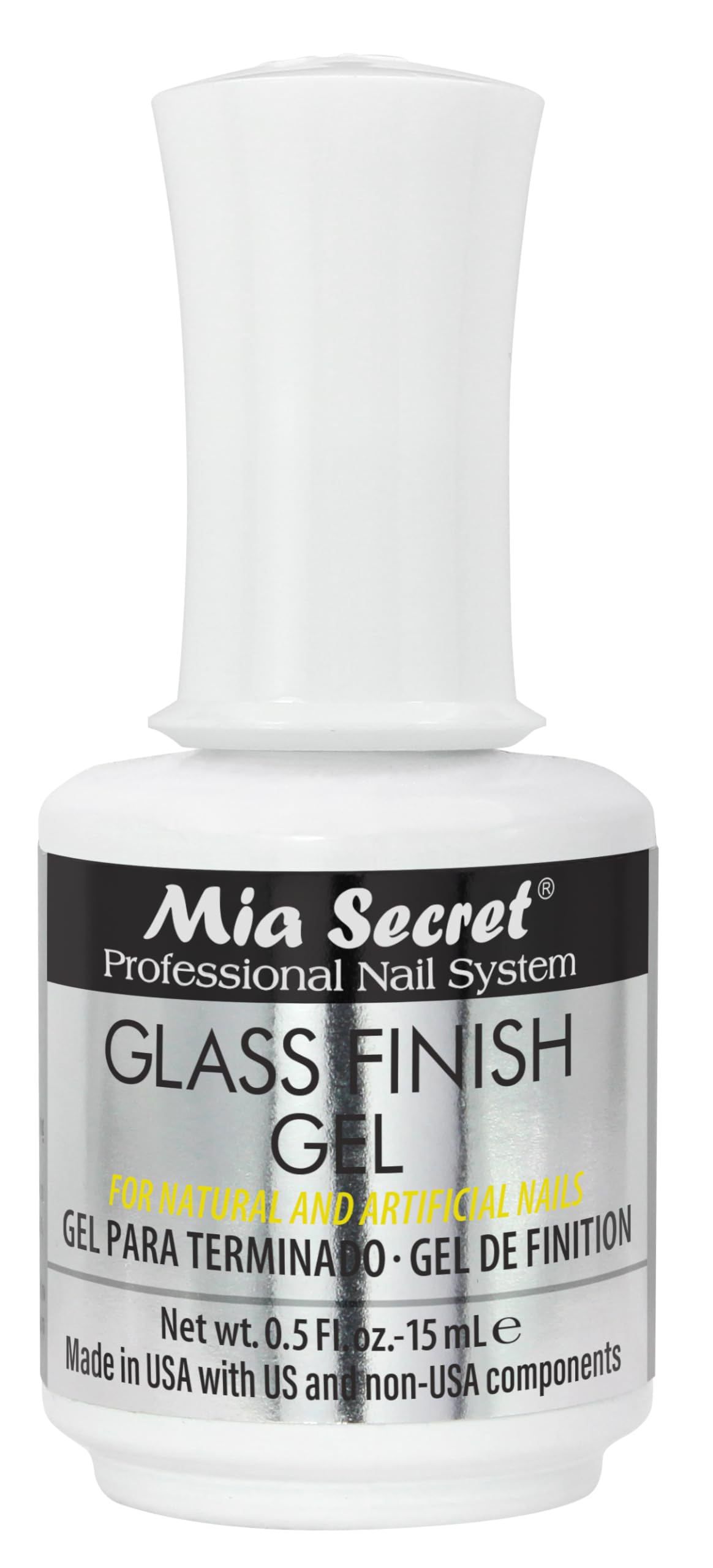 Mia Secret front packaging showing bottle and label for clear top coat benefit