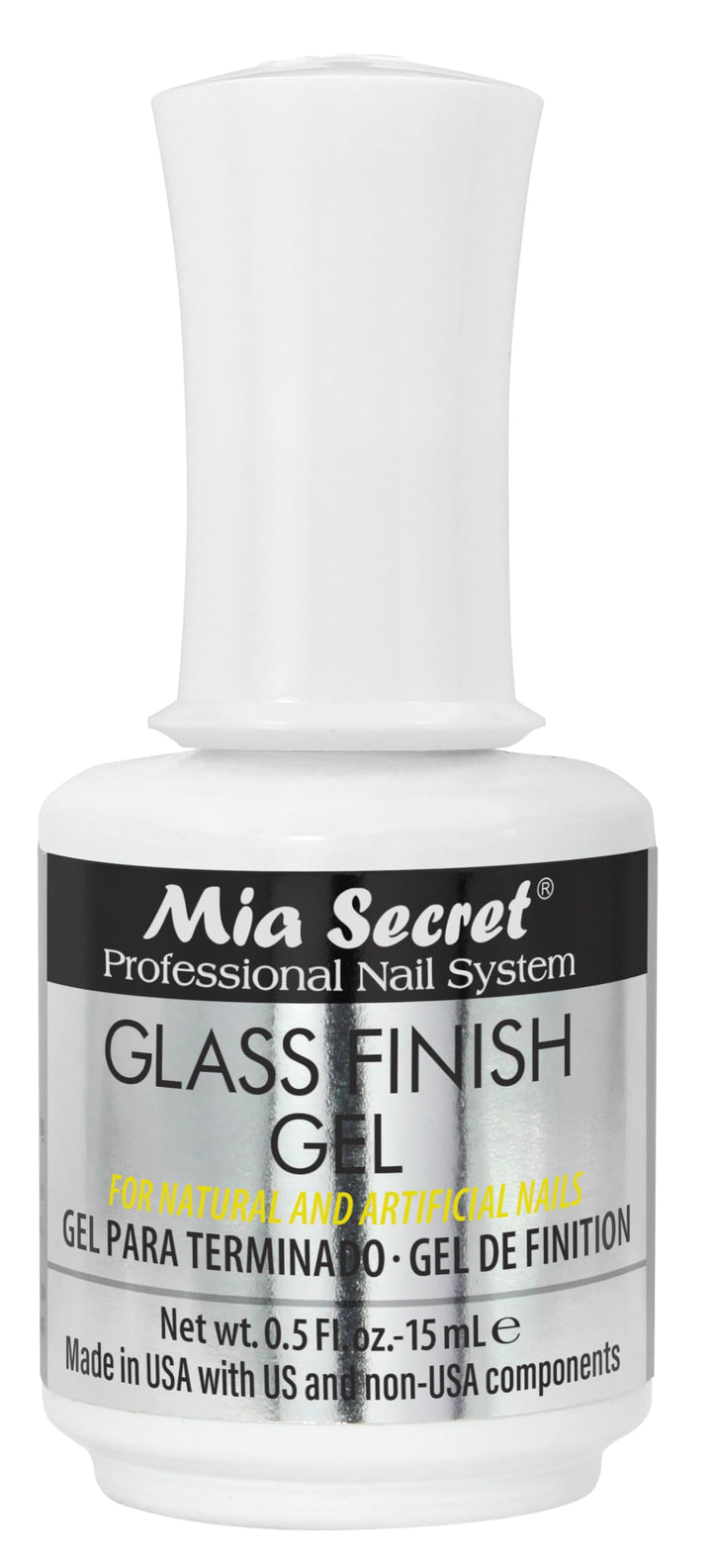 Mia Secret front packaging showing bottle and label for clear top coat benefit