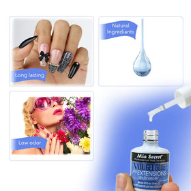 Salon table with Mia Secret glue and tools showing professional workflow and efficient service
