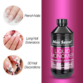Mia Secret monomer being applied with brush for precise acrylic benefit