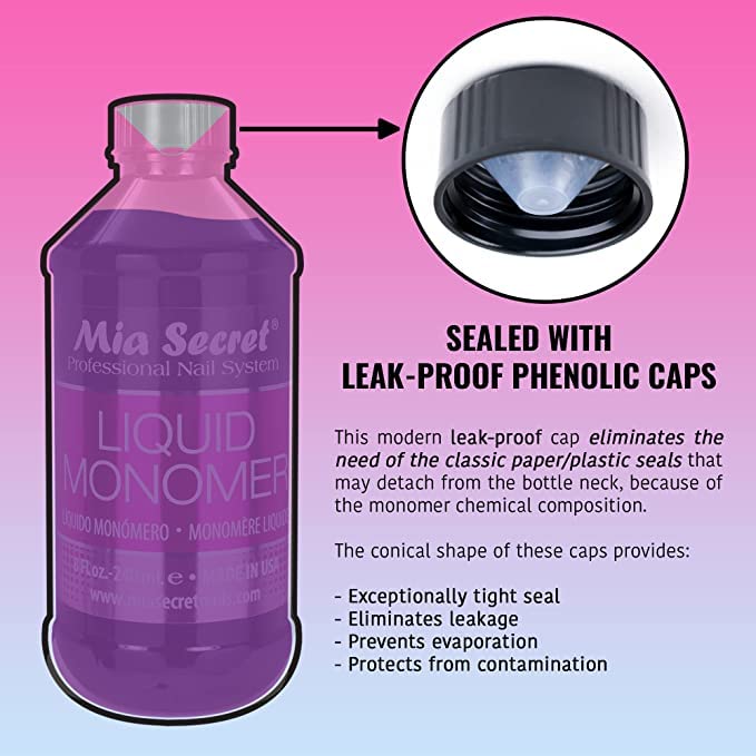 Mia Secret bottle cap and pour spout detail to prevent spills benefit
