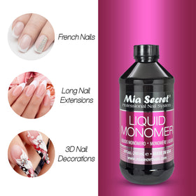Mia Secret liquid monomer pour showing clear texture for smooth mixing