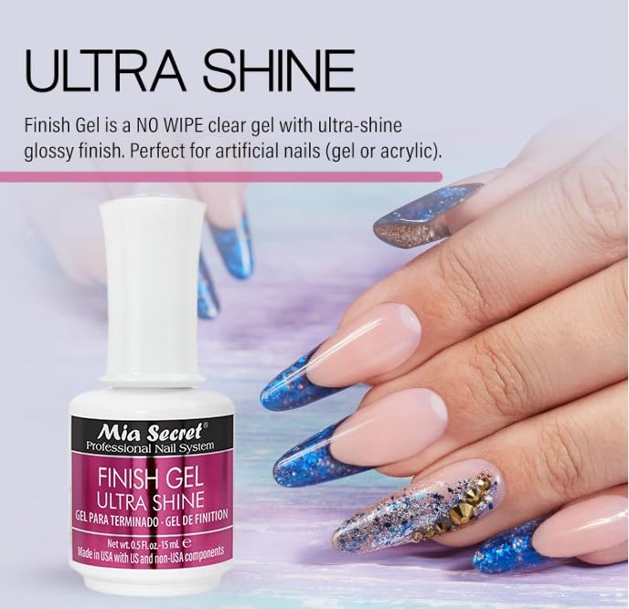 Mia Secret on completed artificial nails showing high-gloss salon result