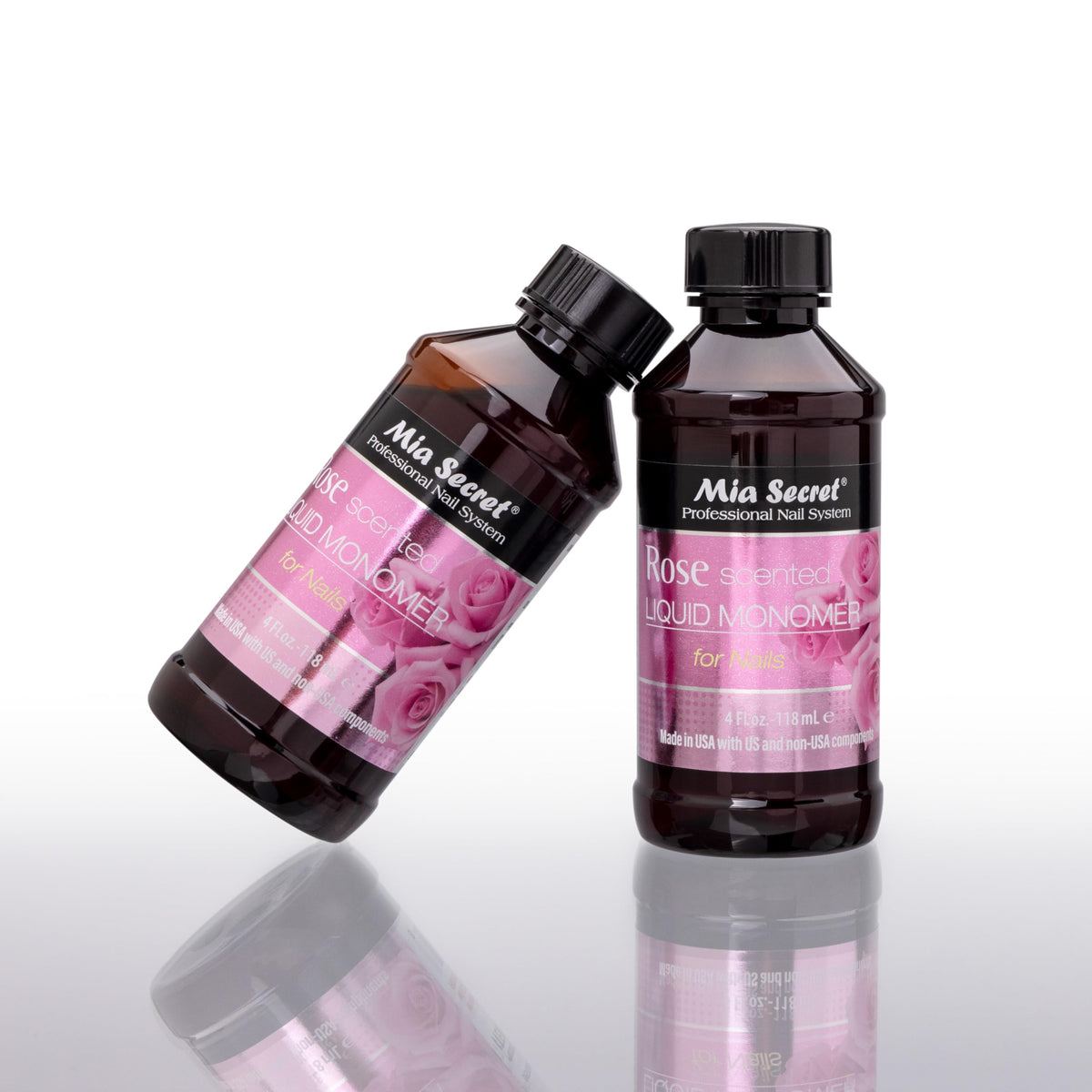 Mia Secret bottle on salon station with brush and powder showing client-friendly atmosphere