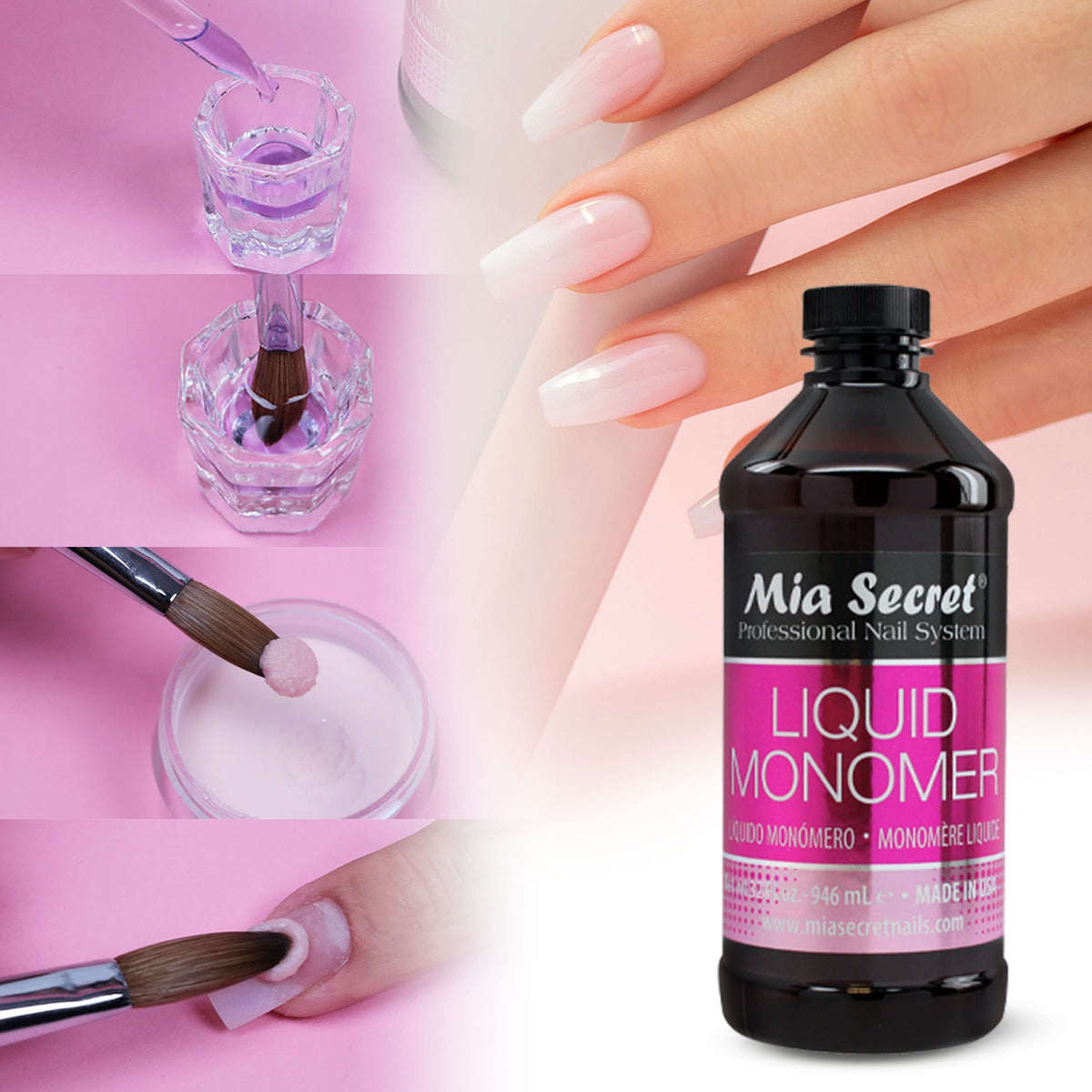 Mia Secret bottle in salon setting illustrating professional-grade performance