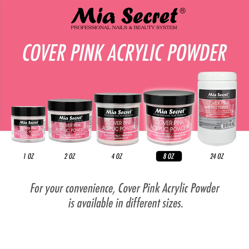 Hand holding Mia Secret 8 oz jar showing salon-sized volume benefit