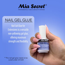 Close-up of thin gel bead from Mia Secret for precise placement and reduced bubbling