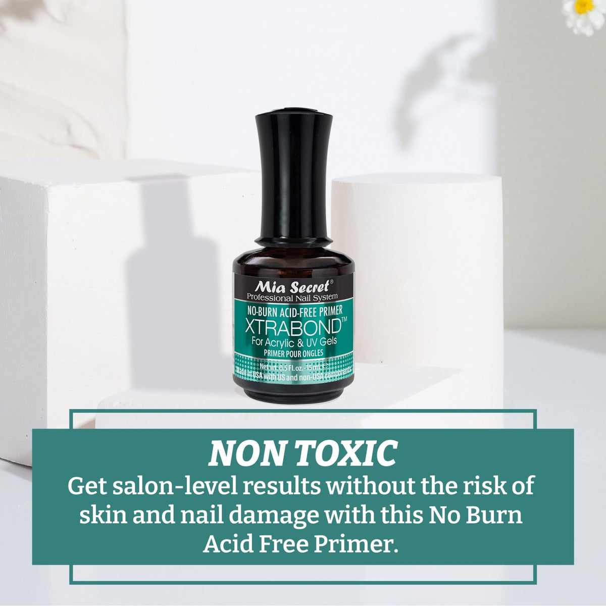 Mia Secret label detail showing product information and gentle acid-free benefit