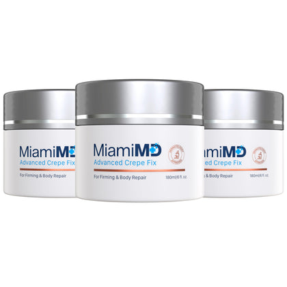 MiamiMD jar front view showing label and 3-pack benefit for visible firming
