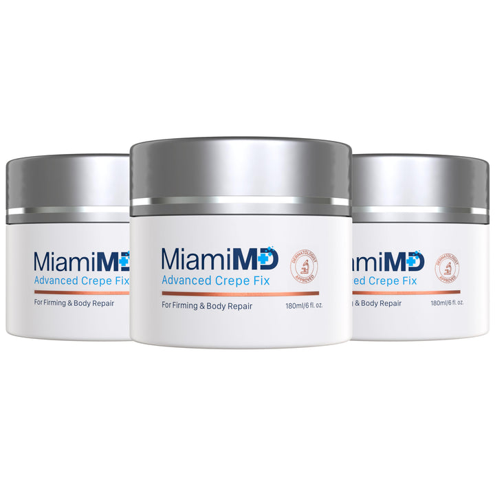 MiamiMD jar front view showing label and 3-pack benefit for visible firming