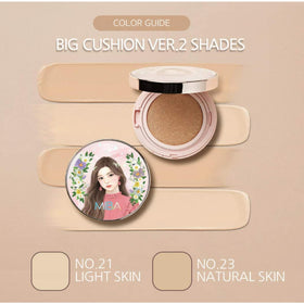 MIBA cushion applied outdoors showing SPF50+ protection and luminous finish benefit