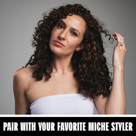 Miche Beauty being applied to damp hair to reduce tangles and speed styling benefit