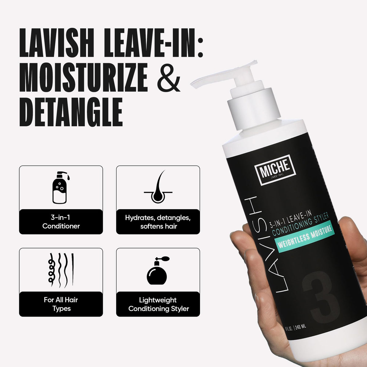 Miche Beauty bottle on bathroom shelf styled with towels showing everyday routine benefit