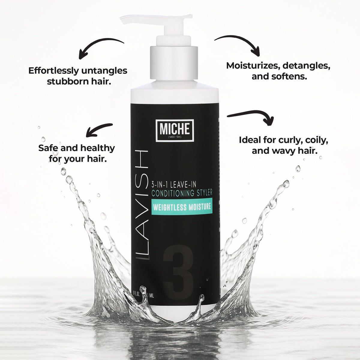 Miche Beauty creamy texture on palm demonstrating lightweight slip for easy detangling