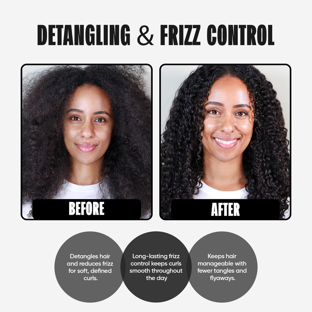 Miche Beauty before and after on curly hair illustrating improved definition