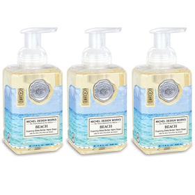 Michel Design Works bottle front packaging showing beach label and medallion benefit: stylish sink display