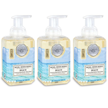 Michel Design Works bottle front packaging showing beach label and medallion benefit: stylish sink display