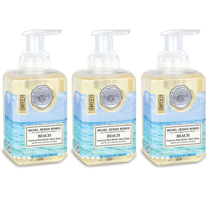 Michel Design Works bottle front packaging showing beach label and medallion benefit: stylish sink display