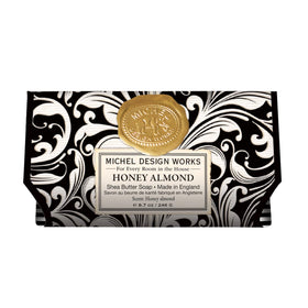 Michel Design Works front packaging showing honey almond scent and large 8.7 oz bar benefits