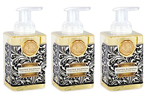 Michel Design Works front bottle view showing elegant square dispenser and medallion, stylish presentation
