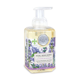 Michel Design Works front view of square dispenser showcasing elegant medallion and lavender scent for decor