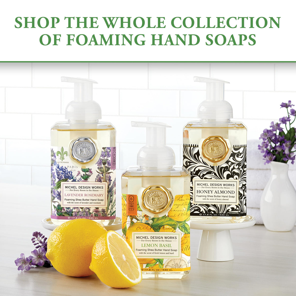 Michel Design Works soap on kitchen counter showing bright citrus scent suitability