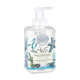 Michel Design Works front packaging showing elegant label and ocean motif, enhances bathroom decor