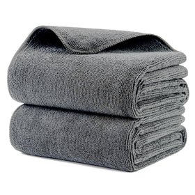 MICROFI front packaging showing two gray towels and quick-dry benefits