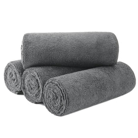 MICROFI front view of four gray towels showing professional pack and durability