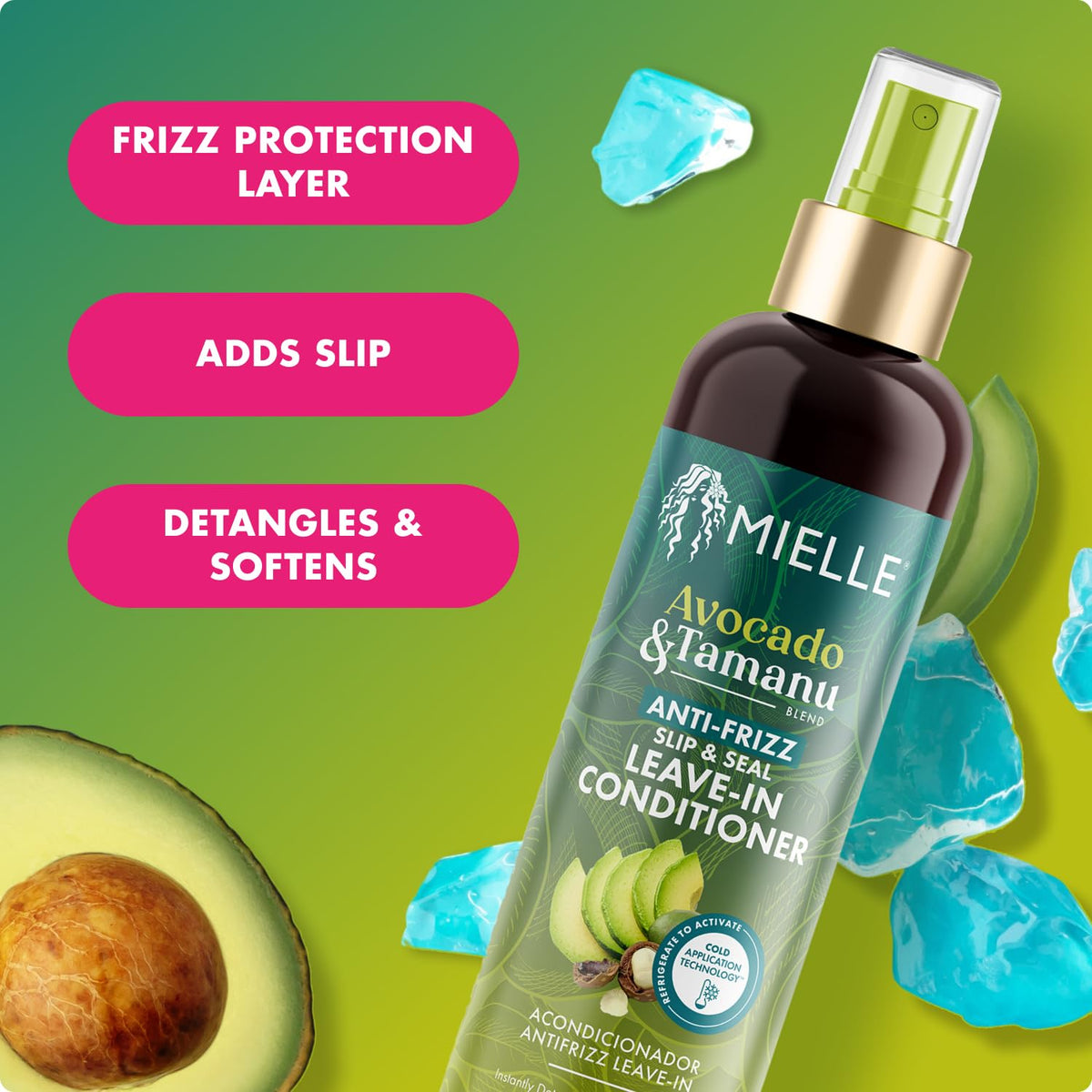 Mielle Organics leave-in texture on hand highlighting lightweight slip benefit