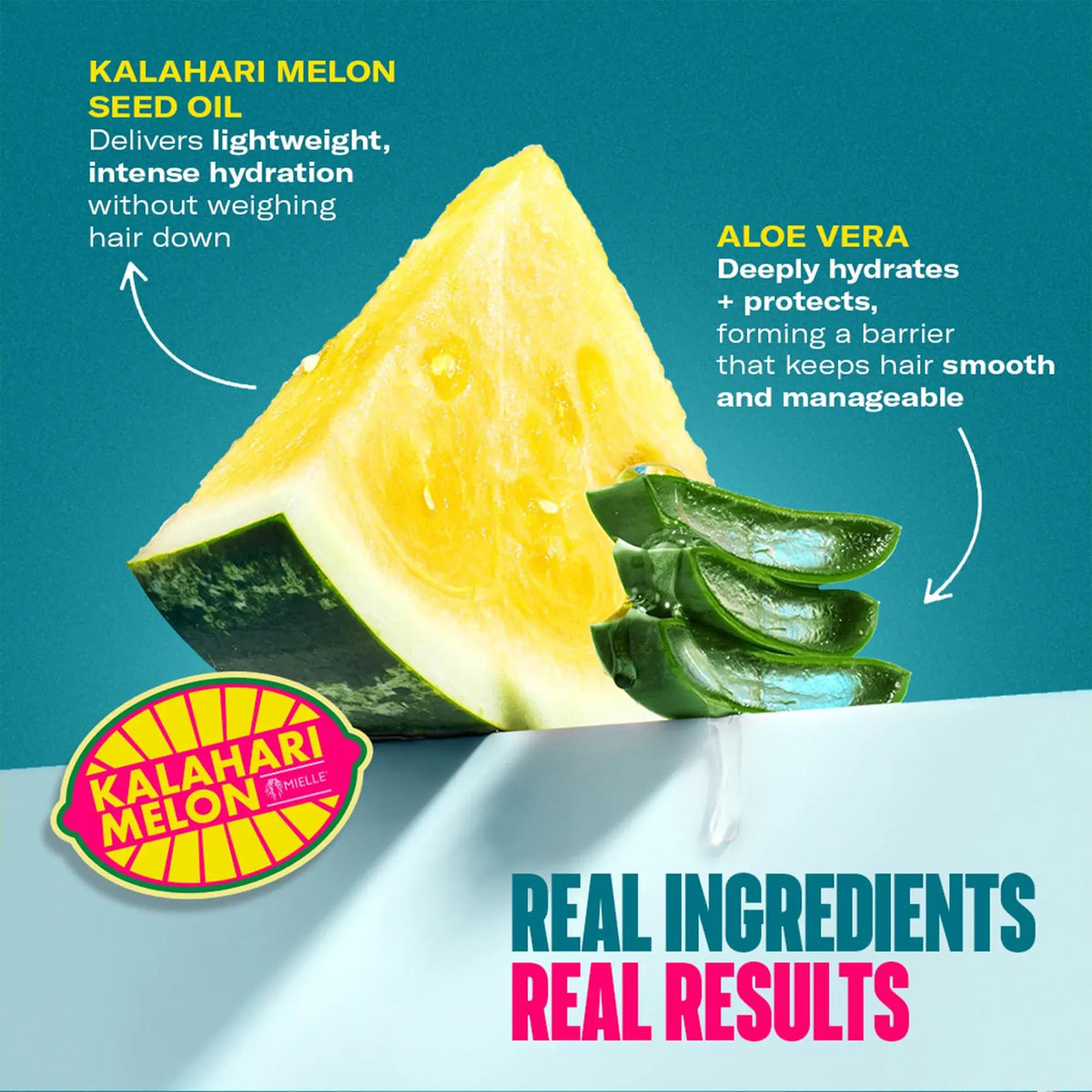 Mielle Organics bottle with aloe vera and Kalahari melon for natural hydration