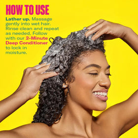 Mielle Organics shampoo in bathroom setting ready for styling routines
