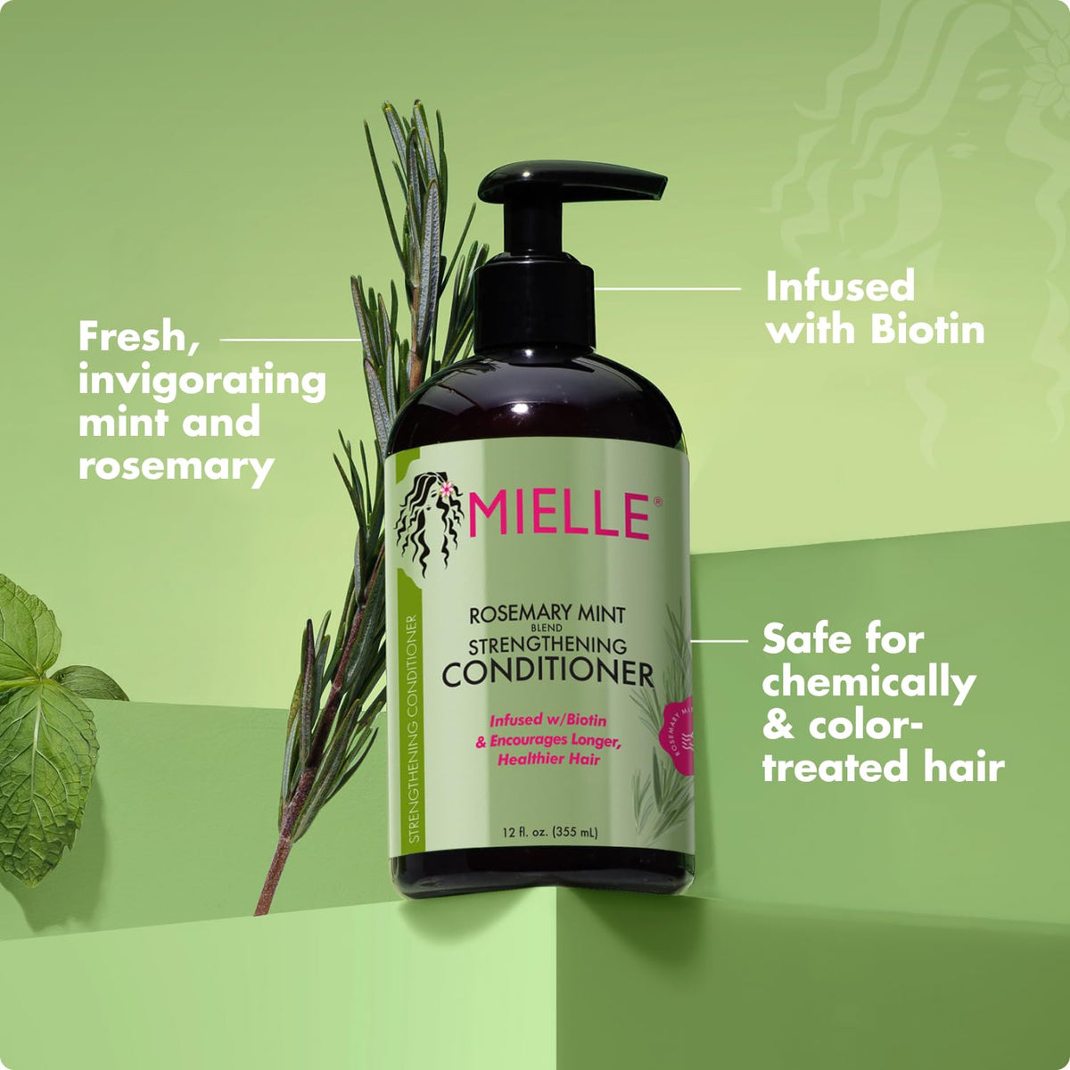 Mielle Organics 20 oz bottle held next to a ruler to show size and value