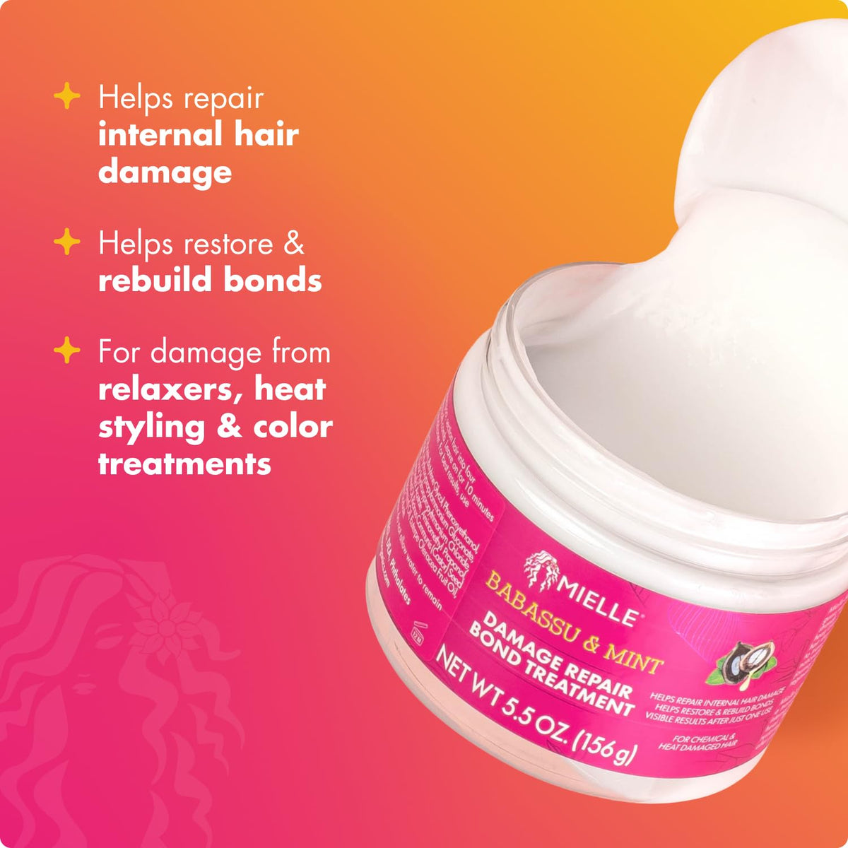Mielle Organics being applied to damp hair demonstrating easy at-home bond treatment