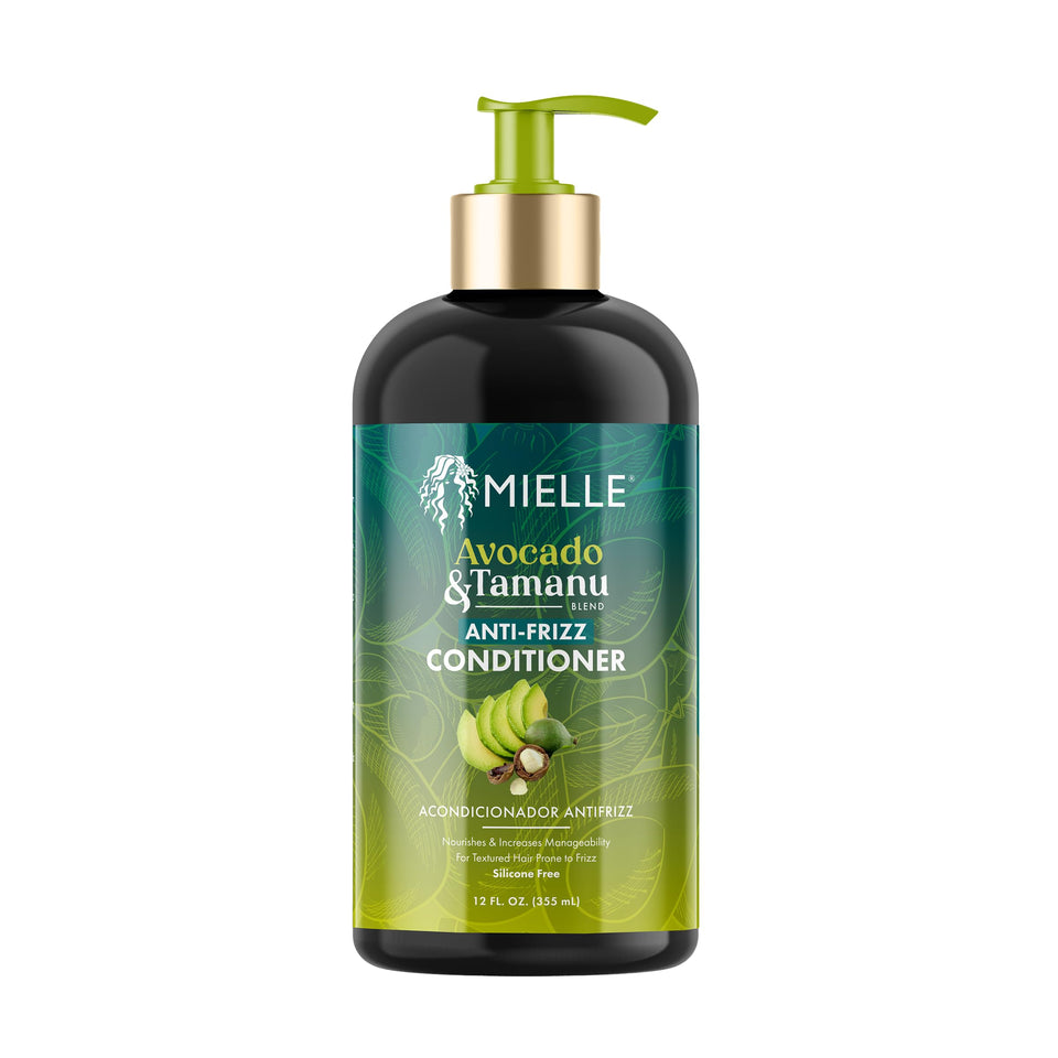 Mielle Organics front packaging showing avocado and tamanu for frizz control