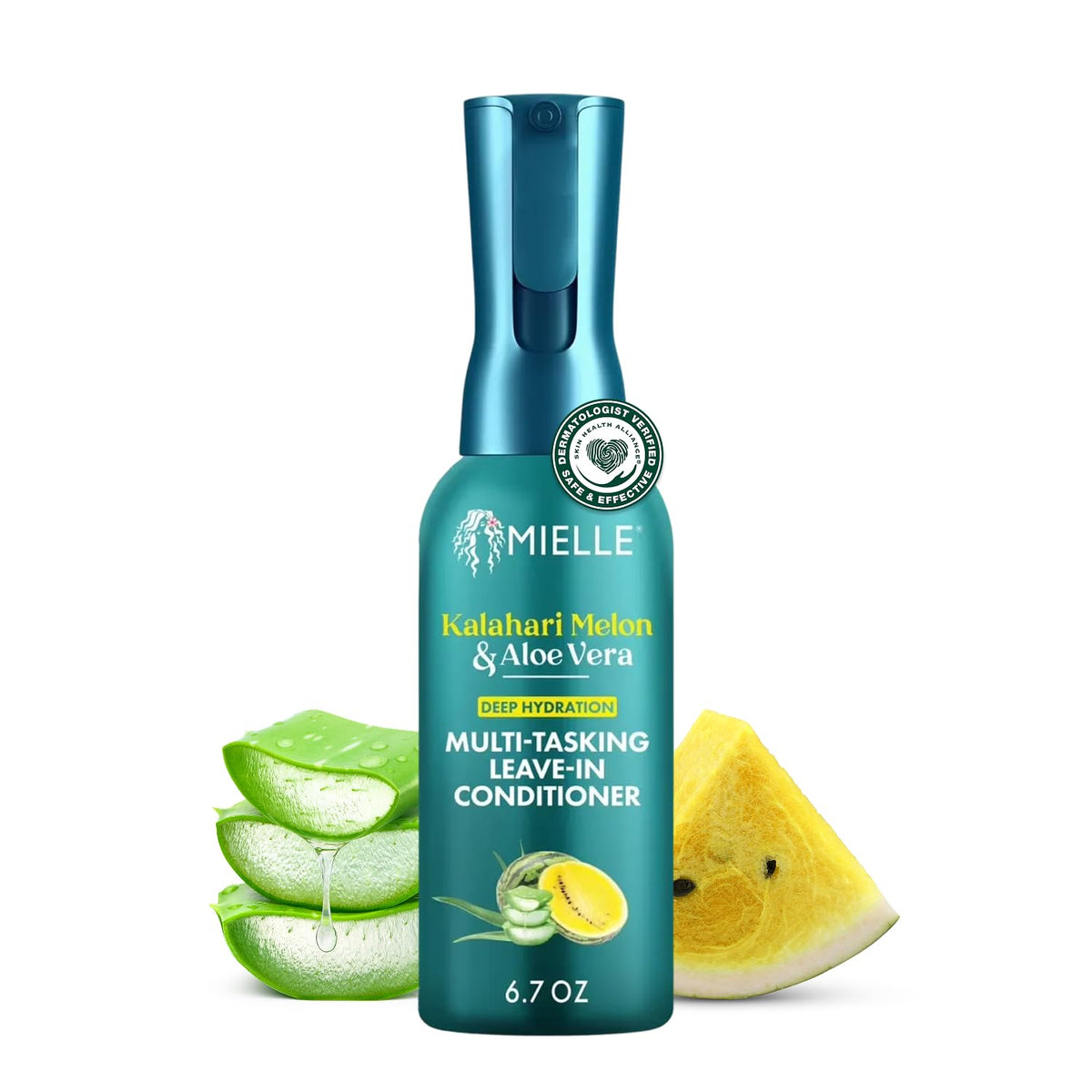 Mielle Organics front bottle showing Kalahari melon and aloe benefits