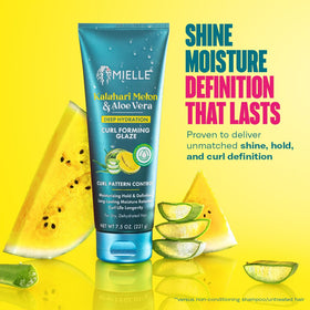 Mielle Organics label close-up showing Kalahari Melon and Aloe Vera ingredients
