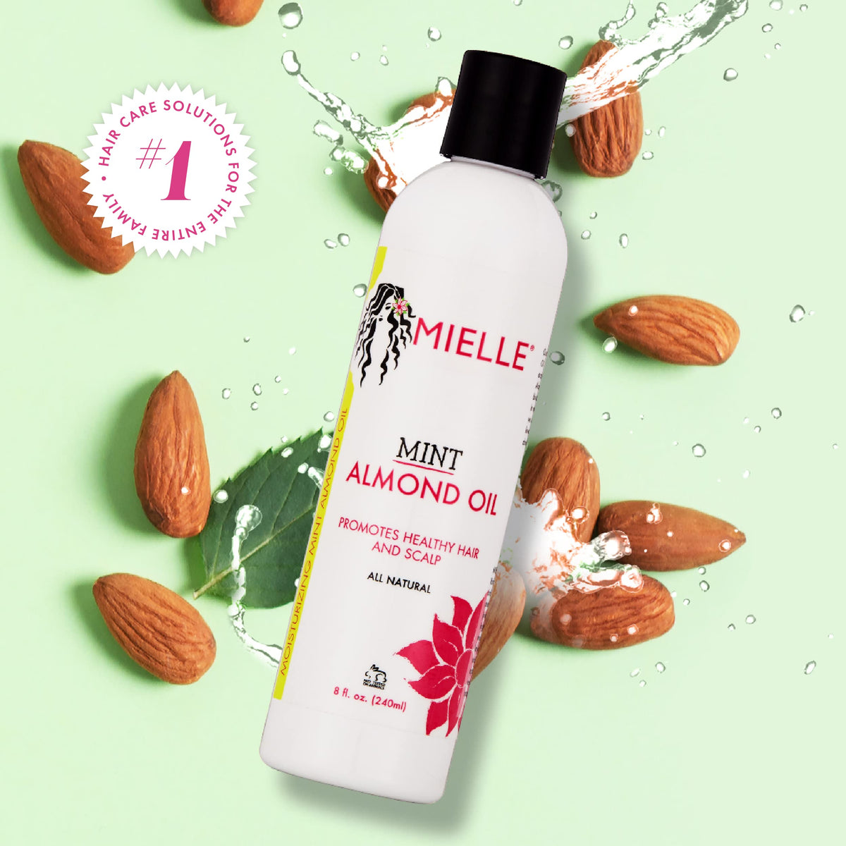 Mielle Organics bottle on bathroom shelf implying daily styling routine