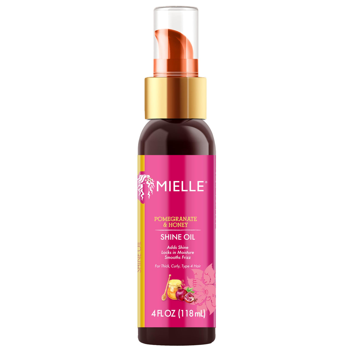Mielle Organics front bottle showing product label and shine benefits