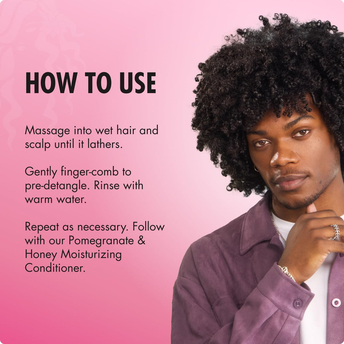 Mielle Organics shampoo being poured into hand offering slip for easier detangling