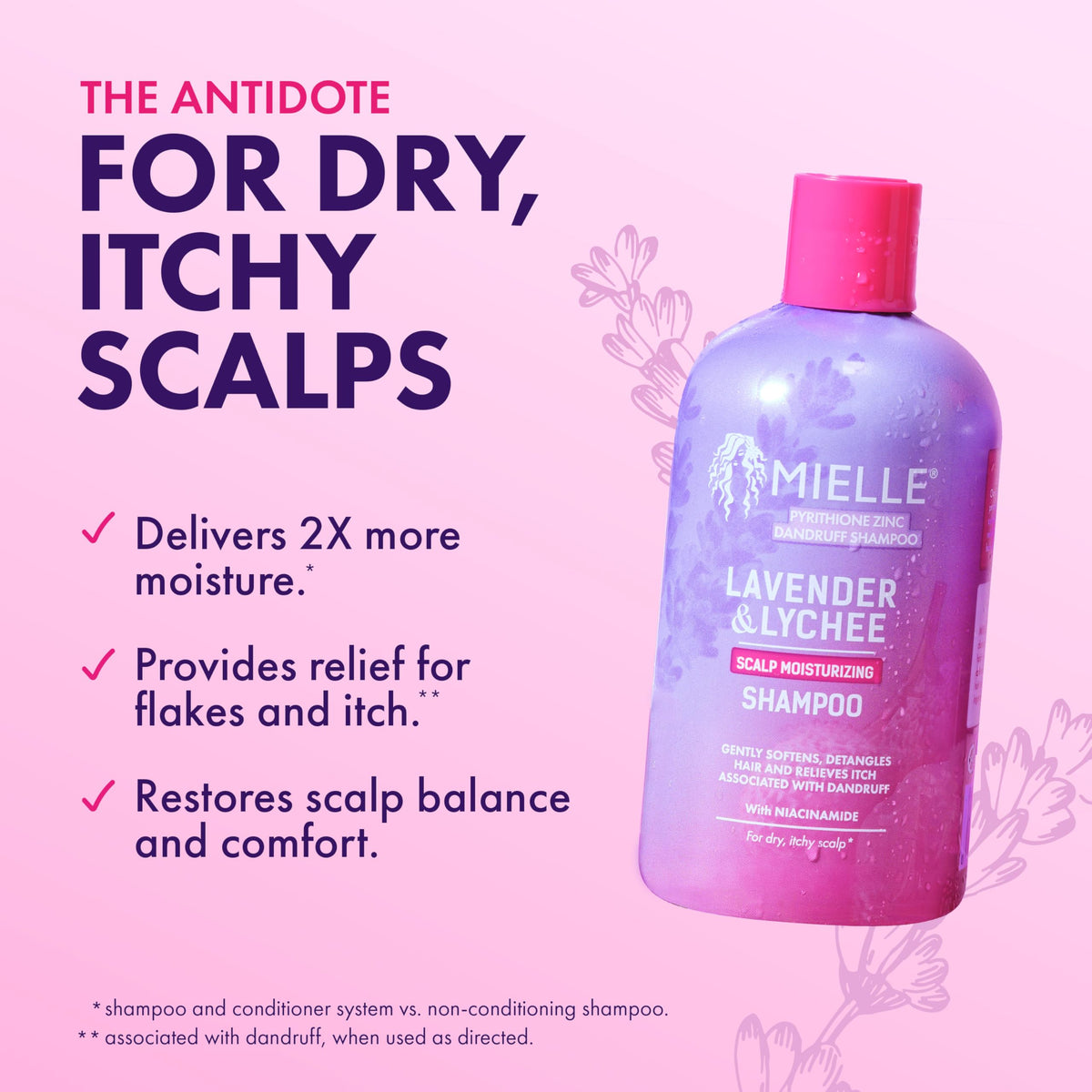 Mielle Organics shampoo being dispensed showing creamy lather for gentle cleanse
