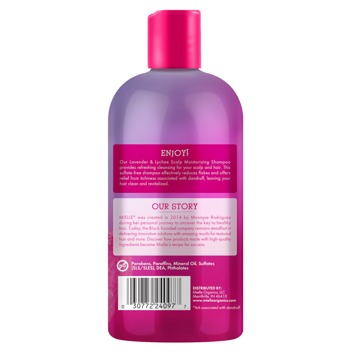 Mielle Organics shampoo pictured with styled braids suggesting scalp comfort and scent
