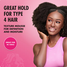 Mousse texture close-up showing lightweight foam and curl-friendly body